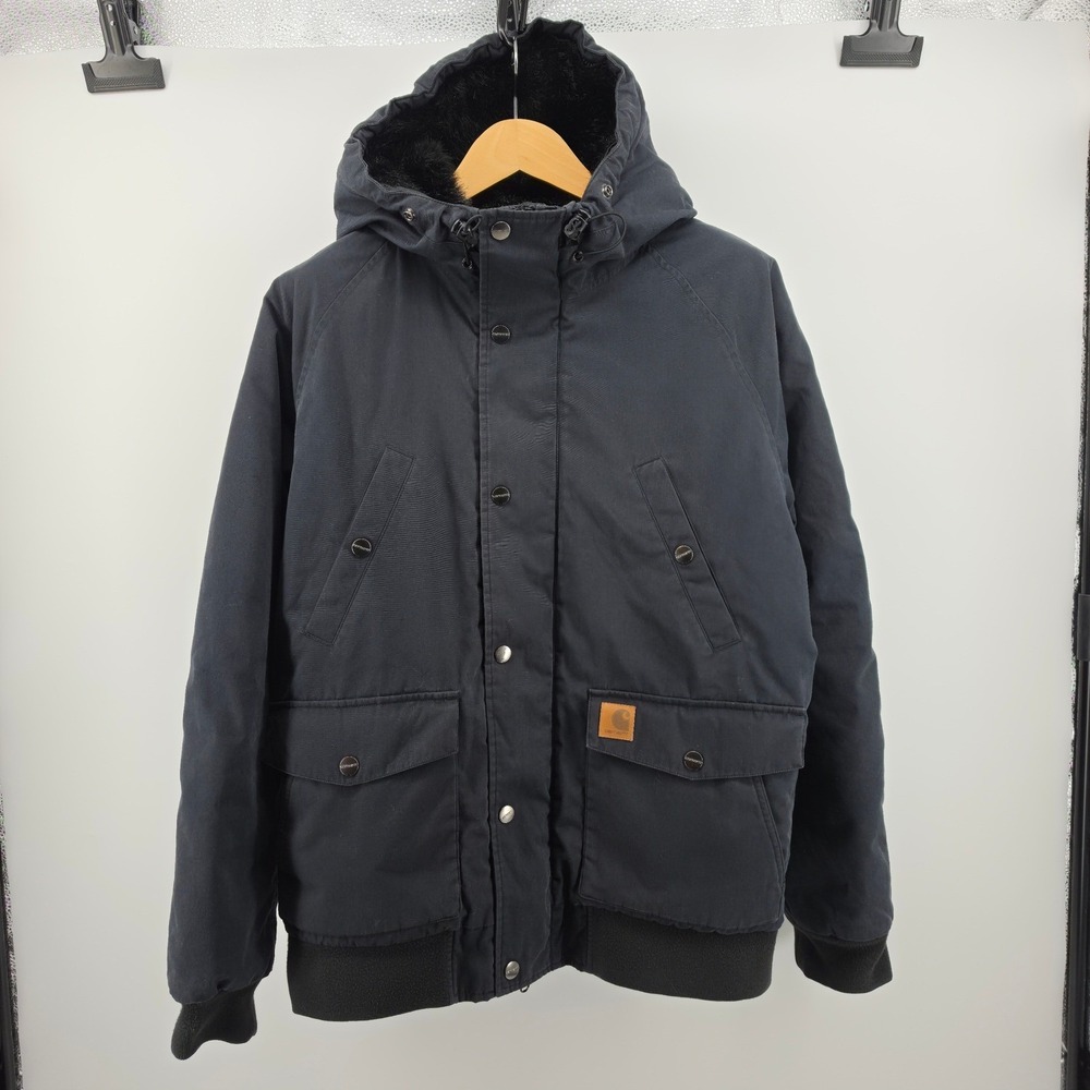 Carhartt WIP Trapper Jacket Mens XL Navy Blue Faux Fur Hooded Parka